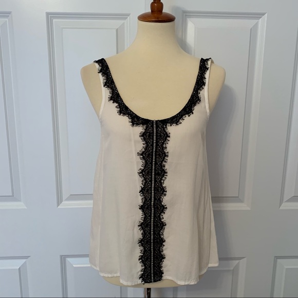aerie Tops - Aerie White Tank Top, Black Trim
